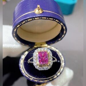 🔥1CT Certified Moissanite Diamond Brilliant Cut Pink Radiant Shape Ring Size6.5